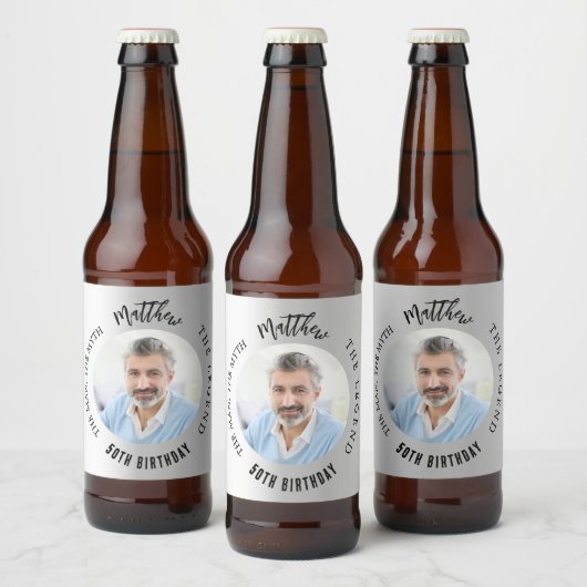 男の神話の伝説の写真銀誕生日パーティー ビールラベル (ボトル)