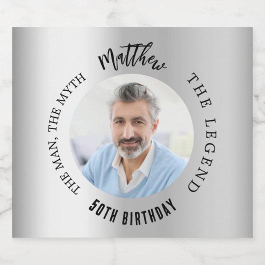 男の神話の伝説の写真銀誕生日パーティー ビールラベル (シングルラベル)