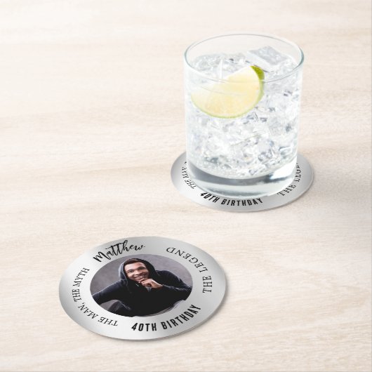 男の神話の伝説の写真銀誕生日パーティー ラウンドペーパーコースター (インサイチュ)