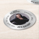 男の神話の伝説の写真銀誕生日パーティー ラウンドペーパーコースター (アングル)