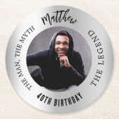 男の神話の伝説の写真銀誕生日パーティー ラウンドペーパーコースター (正面)