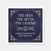 男の神話の伝説65誕生日ブルー スタンダードカクテルナプキン (正面)