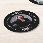 男の神話伝説の写真 黒白パーティー ラウンドペーパーコースター (アングル)