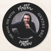 男の神話伝説の写真 黒白パーティー ラウンドペーパーコースター (正面)