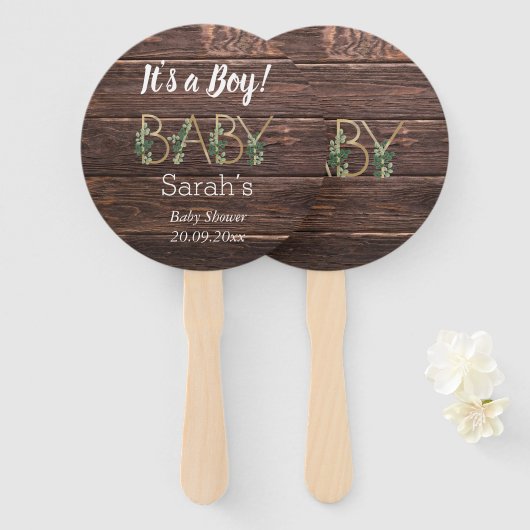 男の素朴子かわいいスローガン赤ちゃんシャワーカスタムだ ハンドファン (正面&裏面)