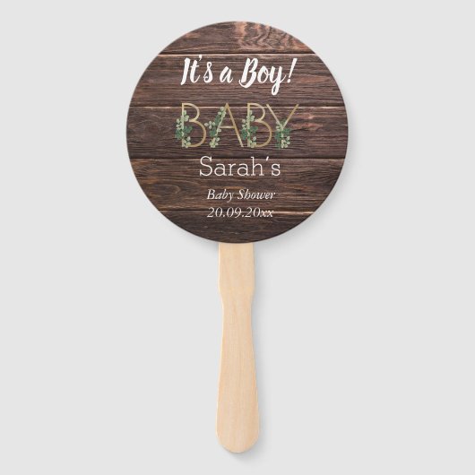 男の素朴子かわいいスローガン赤ちゃんシャワーカスタムだ ハンドファン (正面)