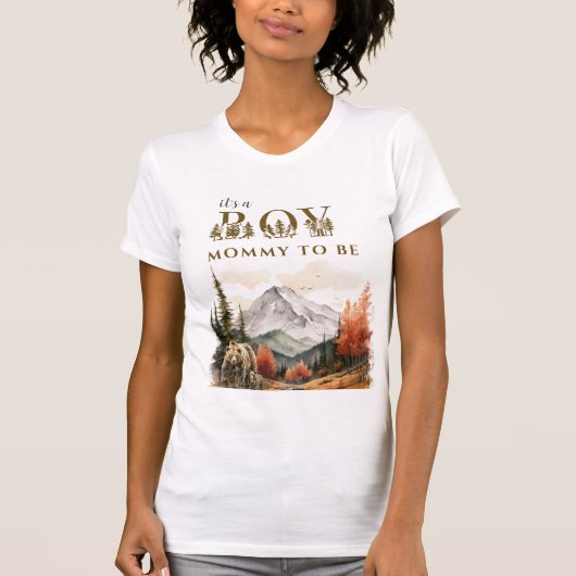 男の素朴子の山の熊の赤ちゃんシャワーのママ Tシャツ (正面)