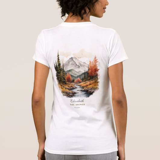 男の素朴子の山の熊の赤ちゃんシャワーのママ Tシャツ (裏面)