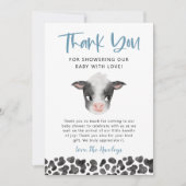 男の素朴子の牛の赤ちゃんシャワー サンキューカード (正面)
