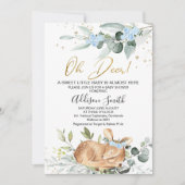 男の素朴子の緑の葉ああ鹿の赤ちゃんシャワー 招待状 (正面)