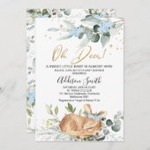 男の素朴子の緑の葉ああ鹿の赤ちゃんシャワー 招待状 (正面/裏面)
