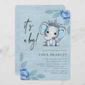 男の素朴子の膝の象の花の赤ちゃんシャワー 招待状 (正面/裏面)