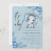 男の素朴子の膝の象の花の赤ちゃんシャワー 招待状 (正面)