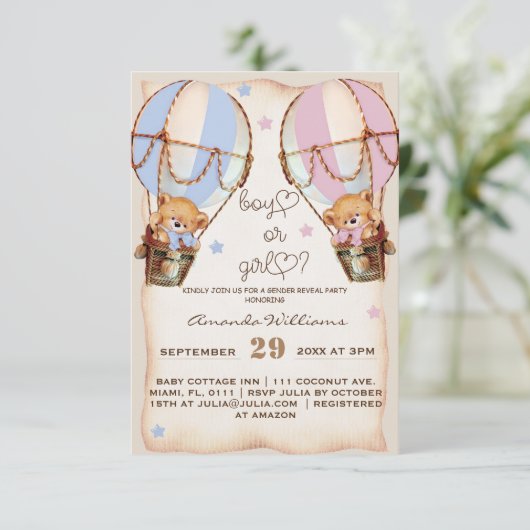 男の素朴子または女の子ピンクの青いクマの性別を明かす 招待状 (スタンド正面)