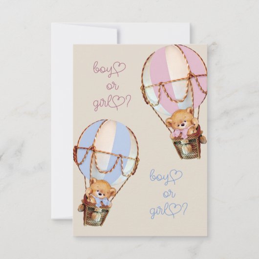 男の素朴子または女の子ピンクの青いクマの性別を明かす 招待状 (裏面)