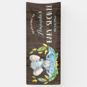 男の素朴子ゾウ赤ちゃんシャワーブルーとグレー 横断幕 (縦)