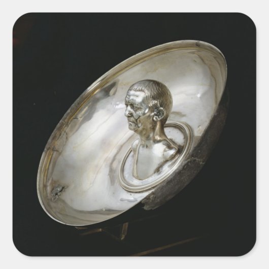 男の胸像を入れた皿 スクエアシール (正面)