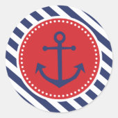 男の航海の子いかりネイビーストライプステッカー ラウンドシール (正面)