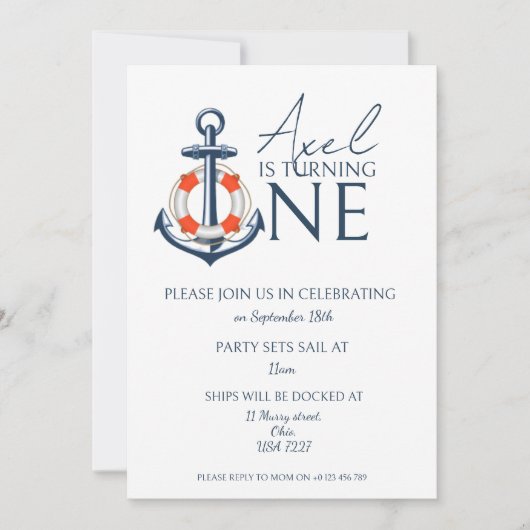 男の航海の子いかり誕生日パーティーへの招待 招待状 (正面)