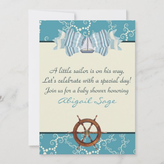 男の航海の子のための帆船の赤ちゃんシャワー招待状 招待状 (正面)