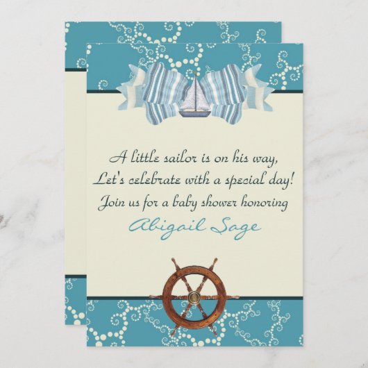 男の航海の子のための帆船の赤ちゃんシャワー招待状 招待状 (正面/裏面)