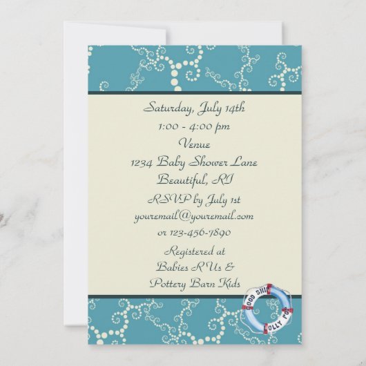 男の航海の子のための帆船の赤ちゃんシャワー招待状 招待状 (裏面)