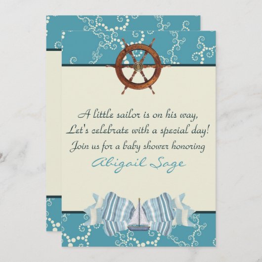 男の航海の子のための帆船の赤ちゃんシャワー招待状 招待状 (正面/裏面)
