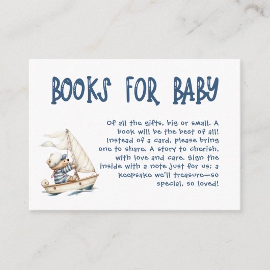 男の航海の子のセーラーが本を出すストライプ赤ちゃんシャワー エンクロージャーカード (正面)