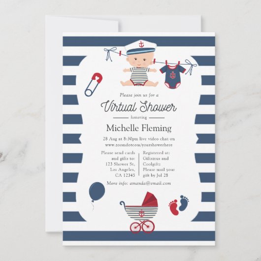男の航海の子の仮想ベビーシャワー 招待状 (正面)