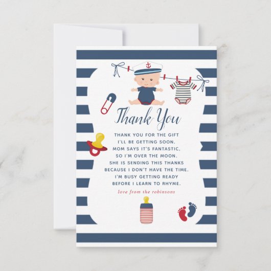 男の航海の子の赤ちゃんシャワーありがとう サンキューカード (正面)