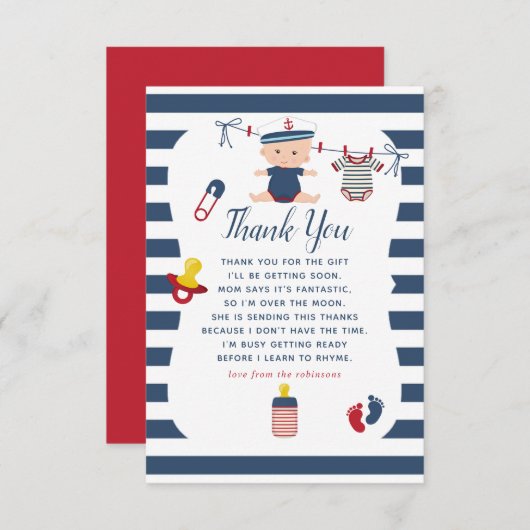 男の航海の子の赤ちゃんシャワーありがとう サンキューカード (正面/裏面)