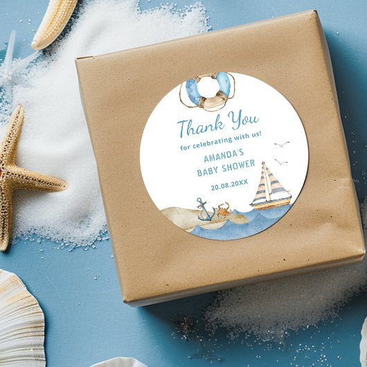 男の航海の子の赤ちゃんシャワーありがとう ラウンドシール