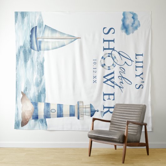 男の航海の子の赤ちゃんシャワー写真の背景 タペストリー (インサイチュ(横))