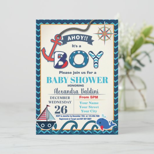 男の航海の子の赤ちゃんシャワー招待状 招待状 (スタンド正面)