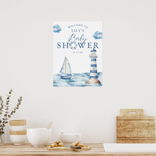 男の航海の子の赤ちゃんシャワー歓迎サイン ポスター (キッチン)