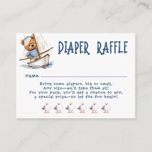 男の航海の子セーラーテディおむつベビーシャワー エンクロージャーカード (正面)