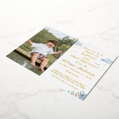 男の航海の子バプテスマと誕生日の写真 箔招待状 (回転した状態)