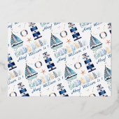 男の航海の子バプテスマと誕生日の写真 箔招待状 (裏面)