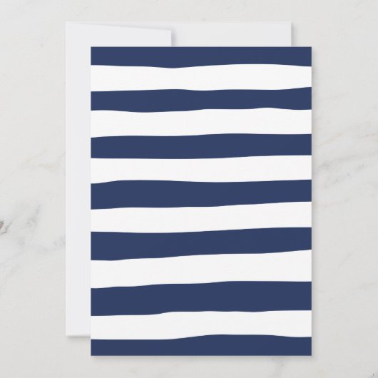 男の航海の子ベイビーシャワー金ゴールドいかりネイビーストライプズ 招待状 (裏面)