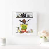 男の読子は猫を飼っている スクエア壁時計 (ホーム)