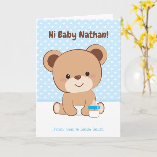 男の赤ちゃんおめでとうカード(ベビーベア) カード (黄色い花)