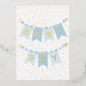 男の赤ちゃんおめでとうフォイルカード 箔シーズンカード (正面)