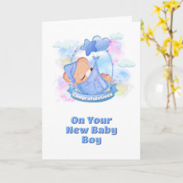 男の赤ちゃんおめでとうブルーテディベアバルーン カード