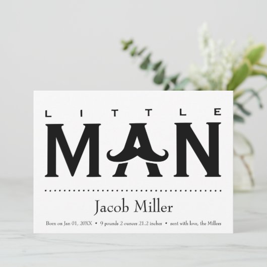 男の赤ちゃんおもしろい名前をカスタムする出生通知カード 案内状 (スタンド正面)