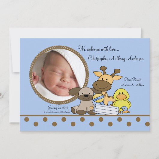 男の赤ちゃんおもちゃPHOTO Birth発表 案内状 (正面)