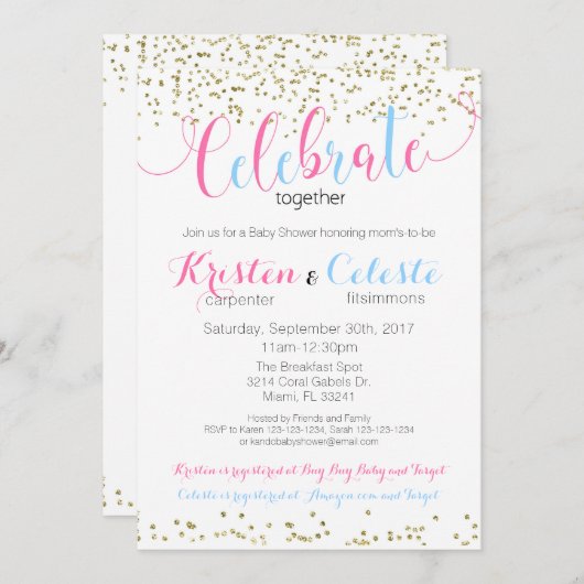 男の赤ちゃんおよび女の子によって結合されるベビーシャワーの招待状 招待状 (正面/裏面)