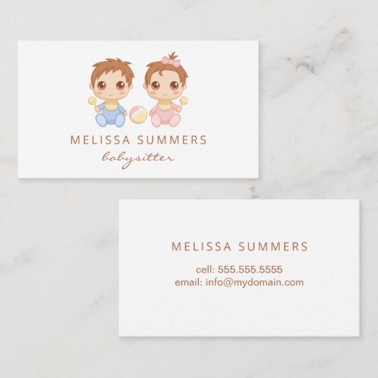 男の赤ちゃんおよび女の子のベビーシッターの育児 名刺 (正面/裏面)