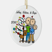 男の赤ちゃんおよび犬のカスタムなオーナメントが付いているカップル セラミックオーナメント (右)