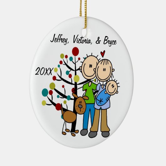 男の赤ちゃんおよび犬のカスタムなオーナメントが付いているカップル セラミックオーナメント (右)