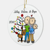 男の赤ちゃんおよび犬のカスタムなオーナメントが付いているカップル セラミックオーナメント (左)